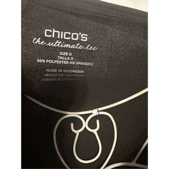 Women CHICO’S THE ULTIMATE TEE BLACK QUARTER SLEEVE CHICO’S SIZE 0 (US SIZE SMAL - Picture 2 of 5